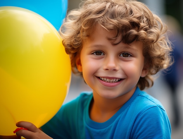 Foto gratuita retrato de un niño con globos