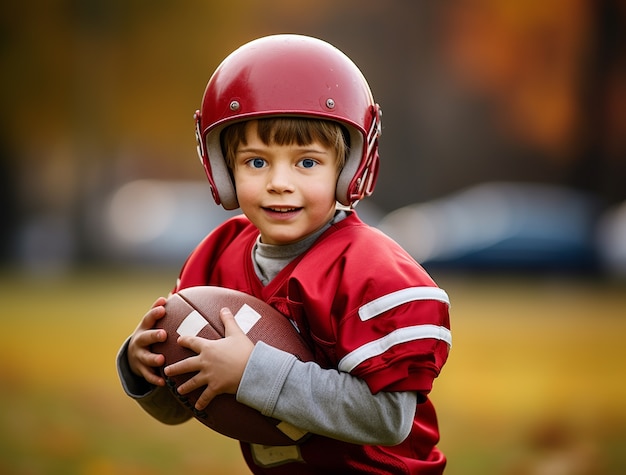 Foto gratuita retrato de un niño jugando al fútbol americano