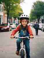 Foto gratuita retrato de un niño montando una bicicleta