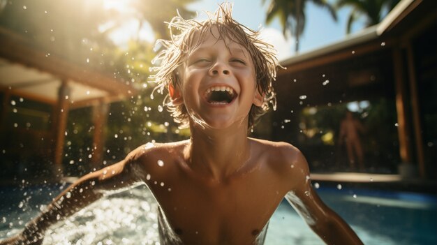 Retrato de niño en el parque acuático