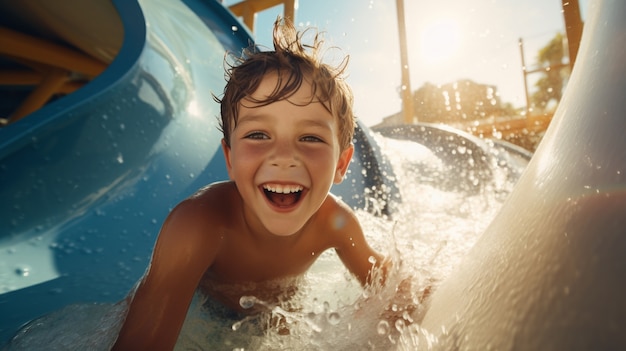 Retrato de niño en el parque acuático