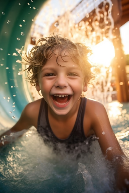 Retrato de niño en el parque acuático