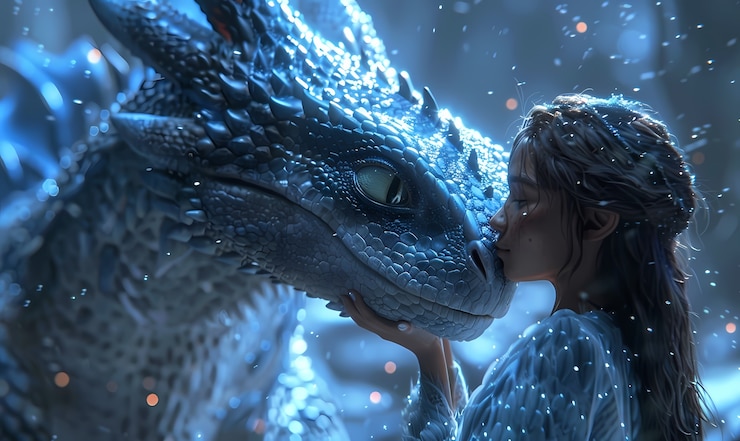 Foto gratuito retrato de un niño pequeño con un dragón mascota surrealista