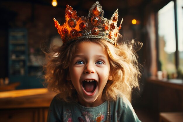 Retrato de niño sonriente con corona