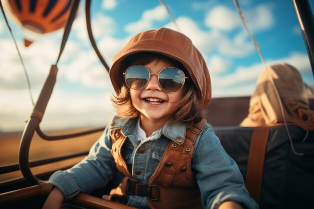 Retrato de niño sonriente con gafas de sol