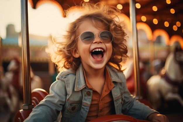 Retrato de niño sonriente en el parque de atracciones