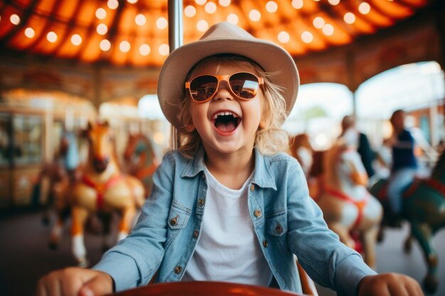 Retrato de niño sonriente en el parque de atracciones