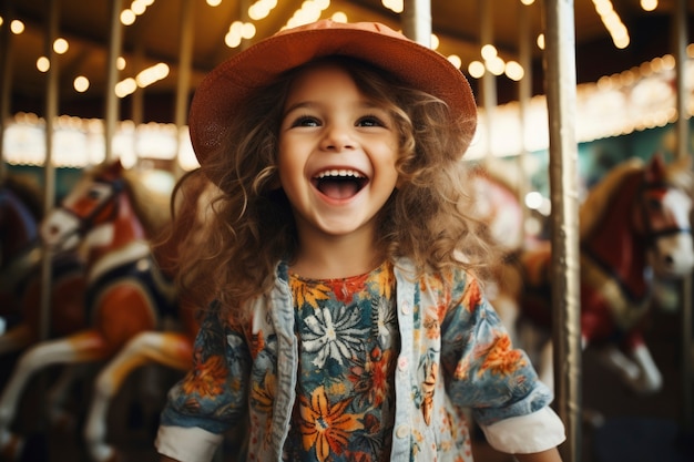 Retrato de niño sonriente en el parque de atracciones