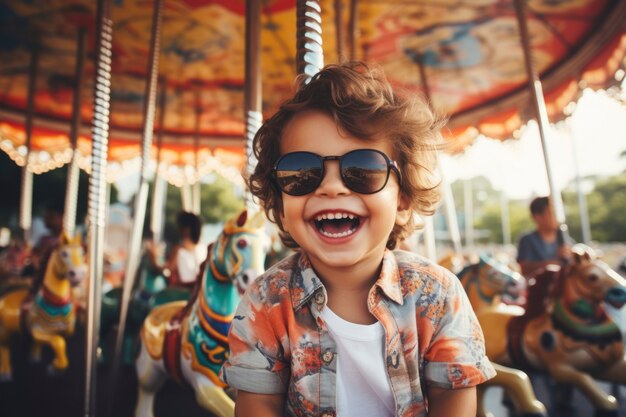 Retrato de niño sonriente en el parque de atracciones