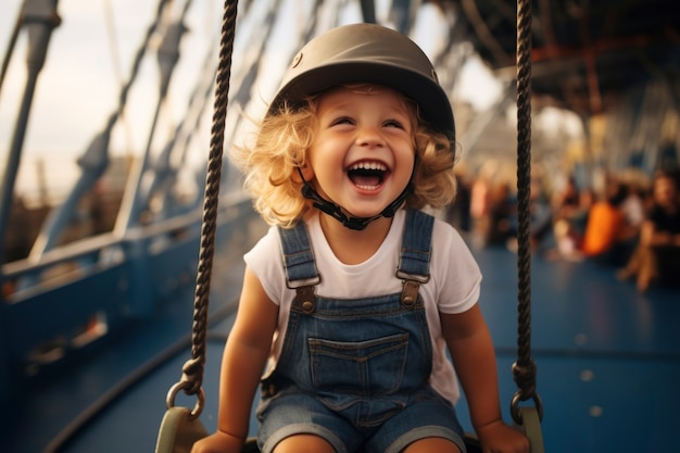 Retrato de niño sonriente en el parque de atracciones