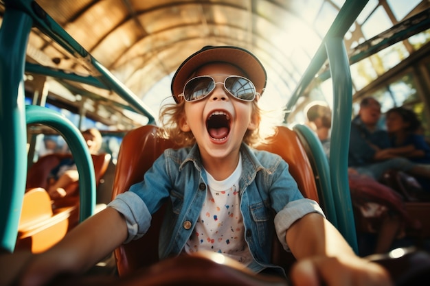 Foto gratuita retrato de niño sonriente en el parque de atracciones