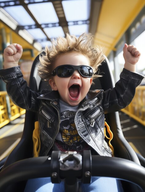 Retrato de niño sonriente en el parque de atracciones