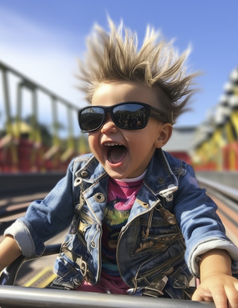 Retrato de niño sonriente en el parque de atracciones