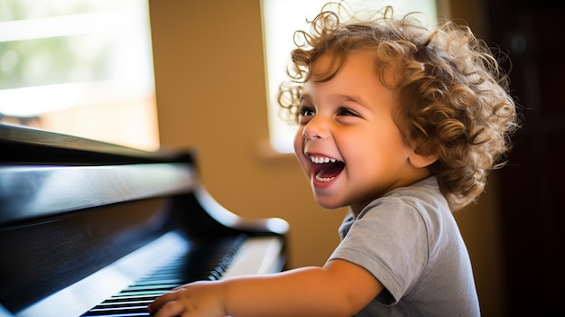 Foto gratuita retrato de un niño tocando el piano