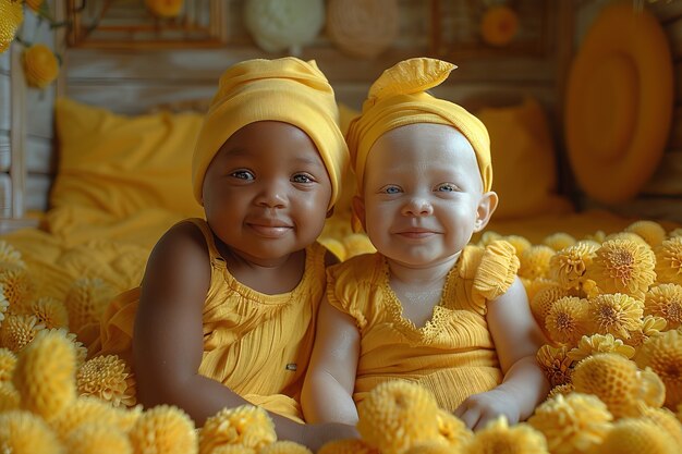 Retrato de niños vestidos de amarillo