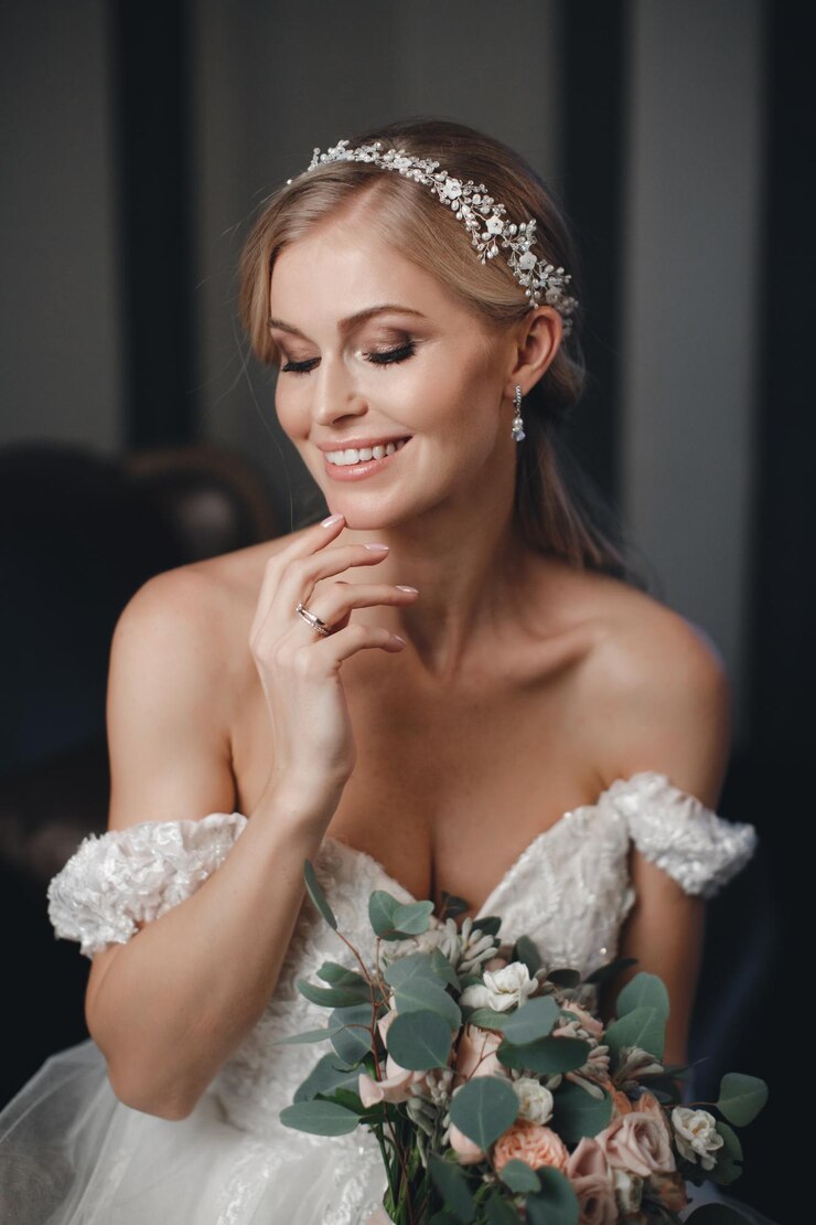 Foto gratuito retrato de novia de lujo