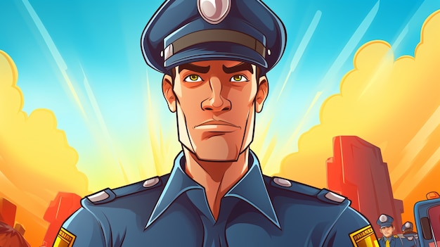 Retrato de oficial de policía en estilo de dibujos animados