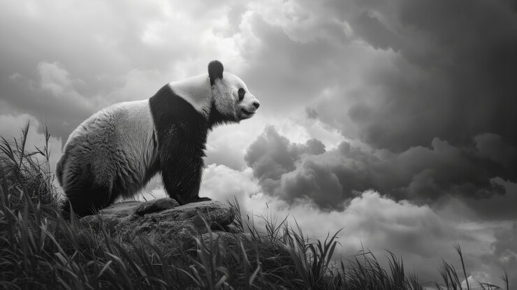Foto gratuito retrato del oso panda en blanco y negro