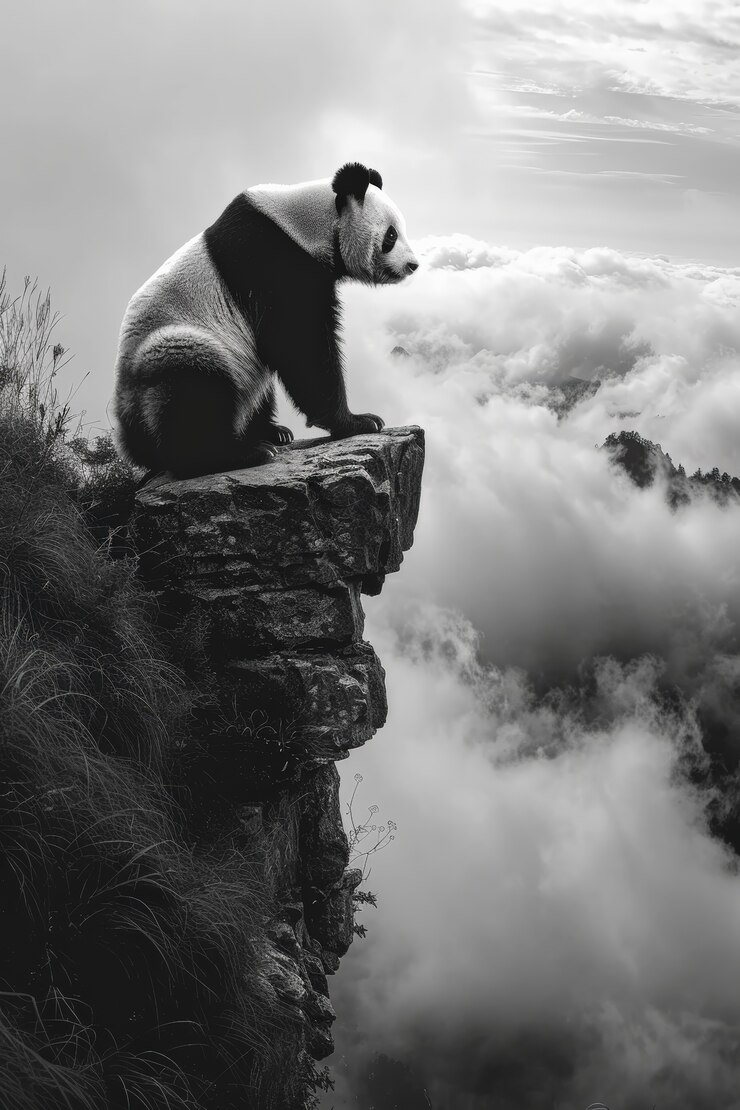 Foto gratuito retrato del oso panda en blanco y negro