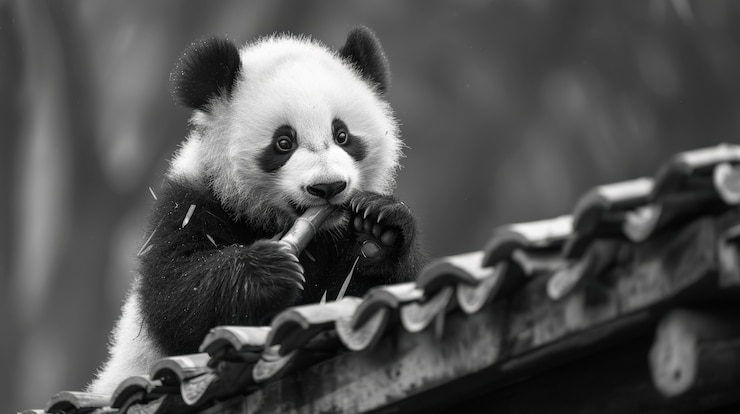 Foto gratuito retrato del oso panda en blanco y negro