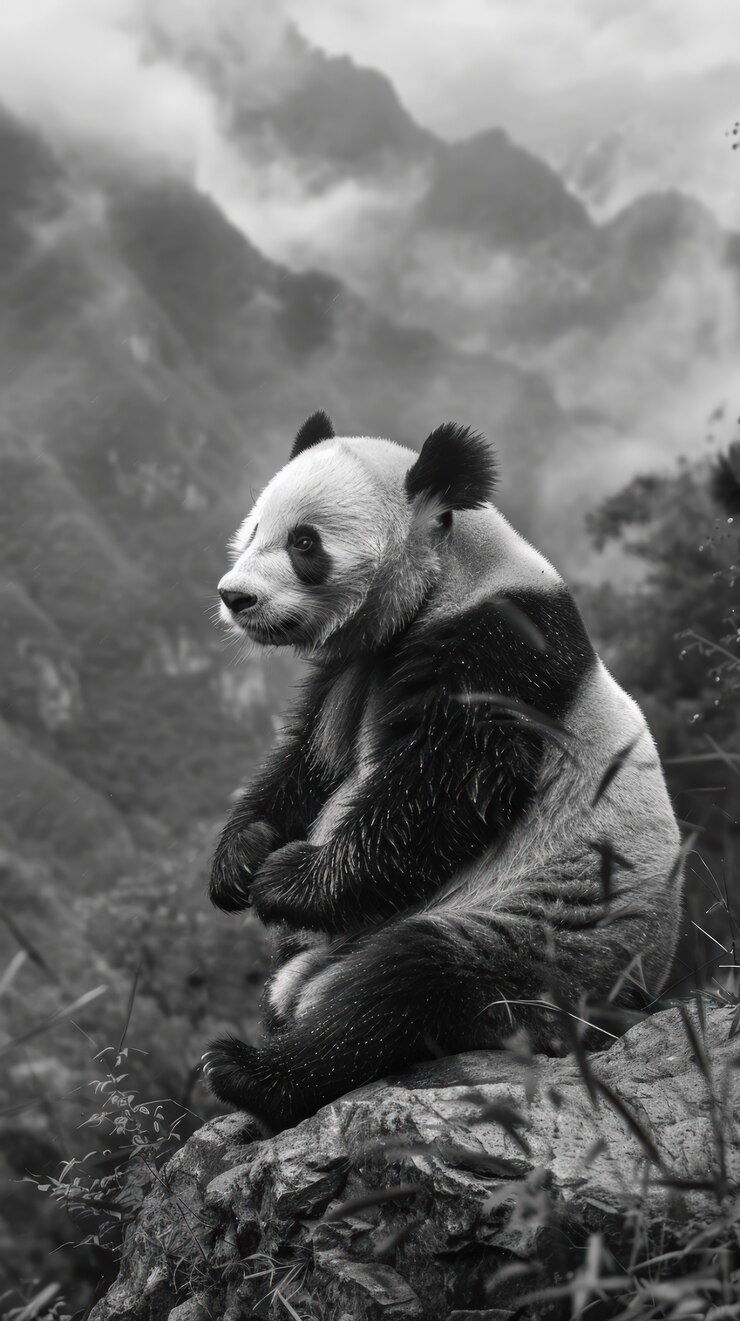 Foto gratuito retrato del oso panda en blanco y negro