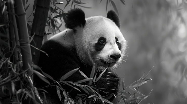 Foto gratuito retrato del oso panda en blanco y negro