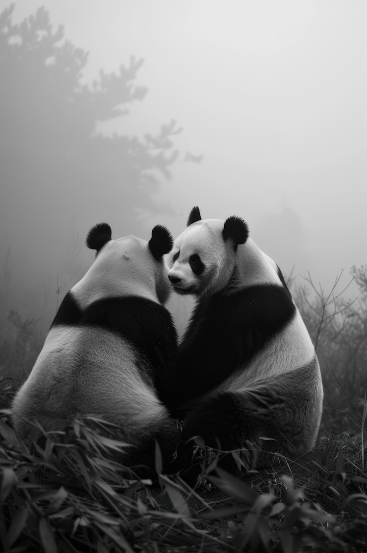 Foto gratuito retrato del oso panda en blanco y negro
