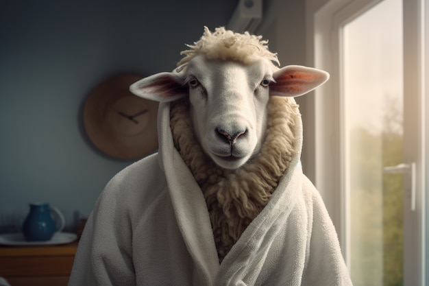 Foto gratuita retrato de una oveja como ser humano