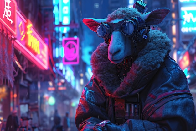 Foto gratuita retrato de ovejas en estilo cyberpunk