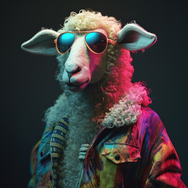 Retrato de ovejas con gafas de sol frescas