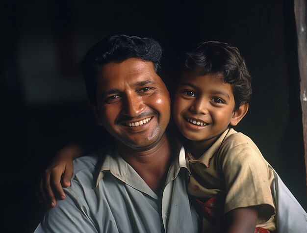 Retrato de padre indio con hijo