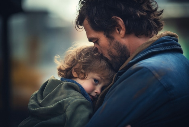 Foto gratuita retrato de un padre y su hijo afectuosos