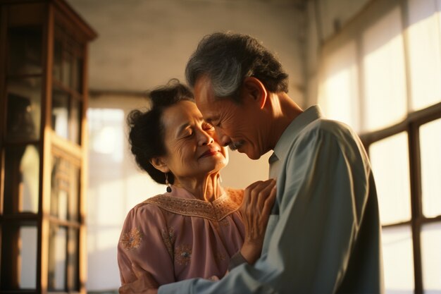 Retrato de una pareja de ancianos afectuosos y amorosos