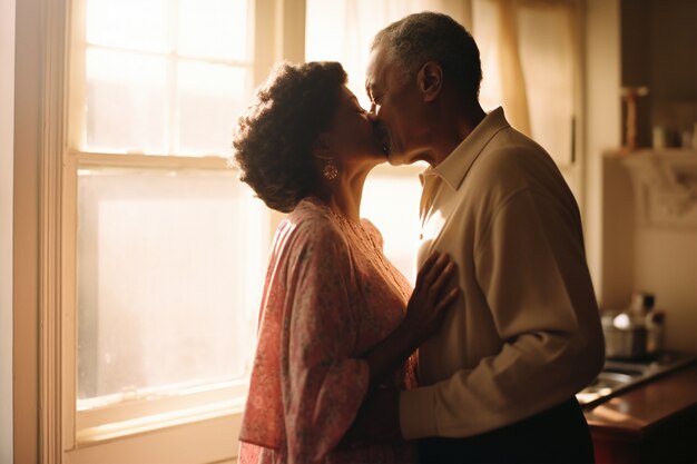 Retrato de una pareja de ancianos afectuosos y amorosos