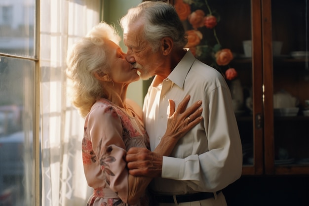 Retrato de una pareja de ancianos afectuosos y amorosos