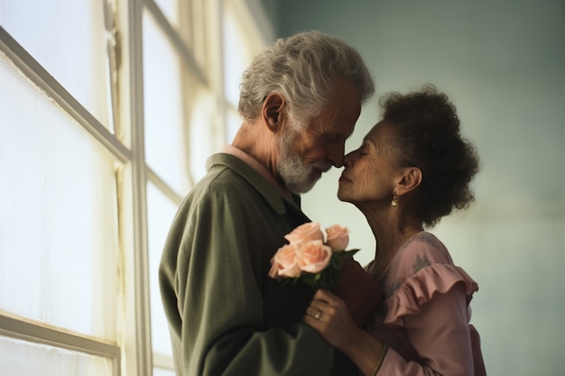 Retrato de una pareja de ancianos afectuosos y amorosos