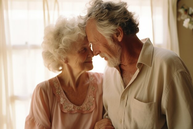 Retrato de una pareja de ancianos afectuosos y amorosos