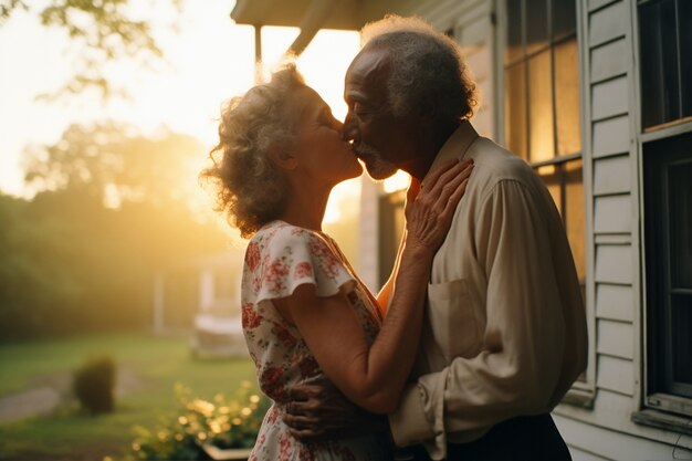 Retrato de una pareja de ancianos afectuosos y amorosos