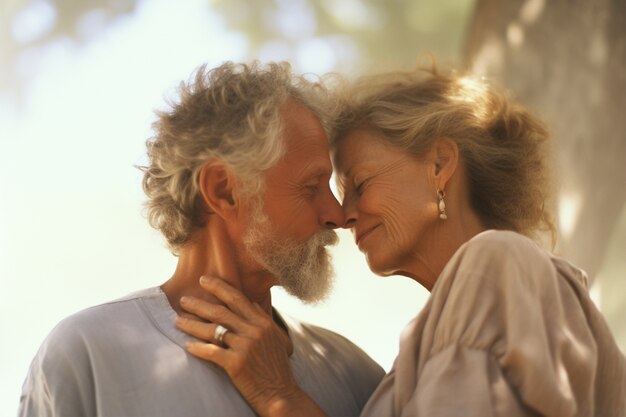 Retrato de una pareja de ancianos afectuosos y amorosos