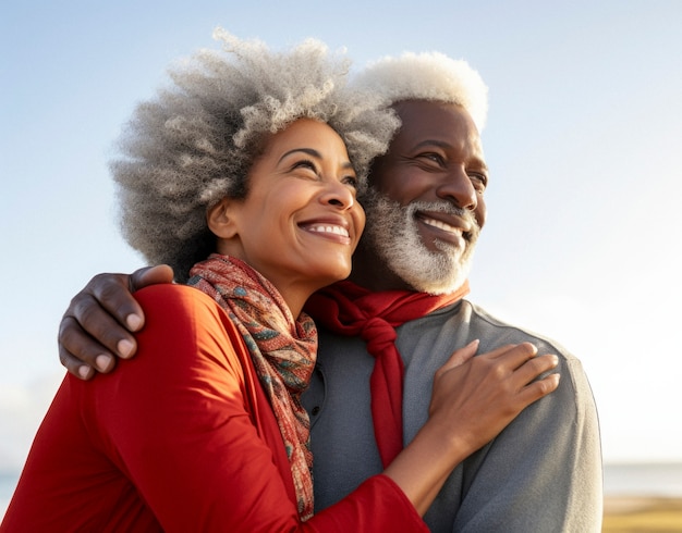 Retrato de una pareja de ancianos enamorados que muestran afecto