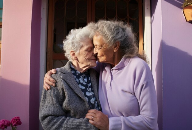 Retrato de una pareja de ancianos enamorados que muestran afecto