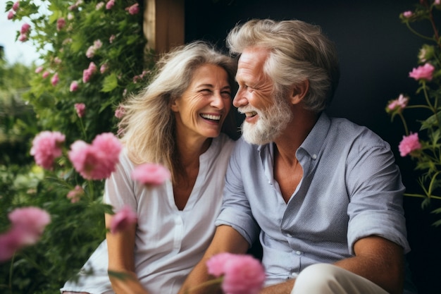 Retrato de una pareja de ancianos enamorados que muestran afecto