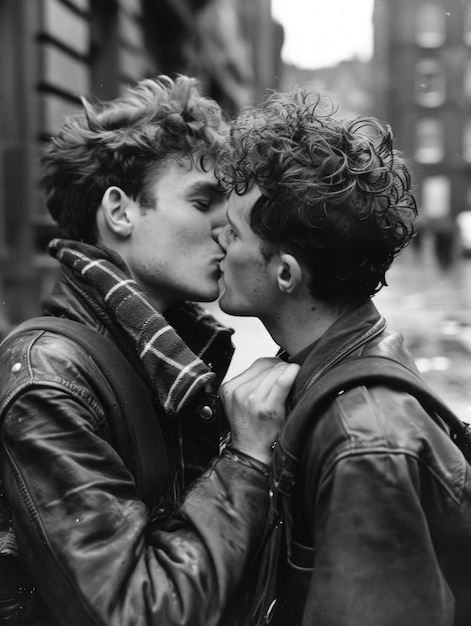 Foto gratuita retrato de pareja besándose en blanco y negro