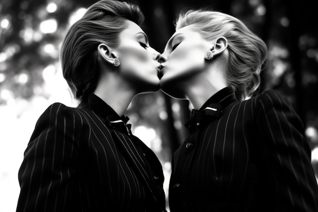 Retrato de pareja besándose en blanco y negro
