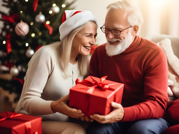 Retrato de una pareja celebrando la Navidad