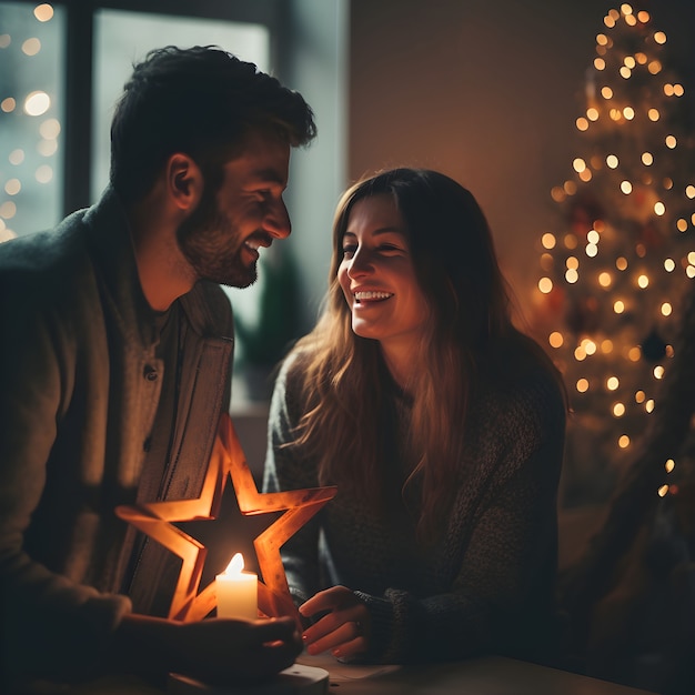 Foto gratuita retrato de una pareja celebrando la navidad