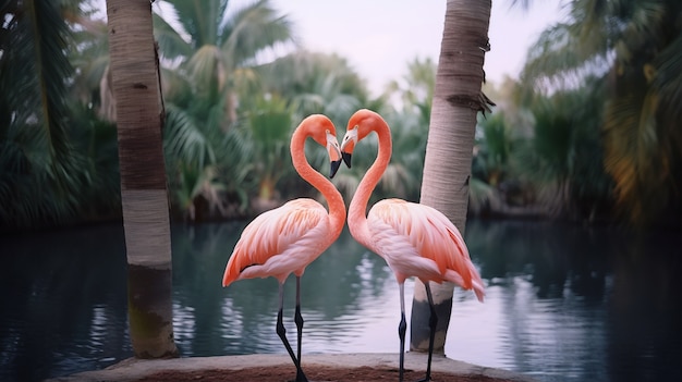 Retrato de una pareja de flamencos afectuosos