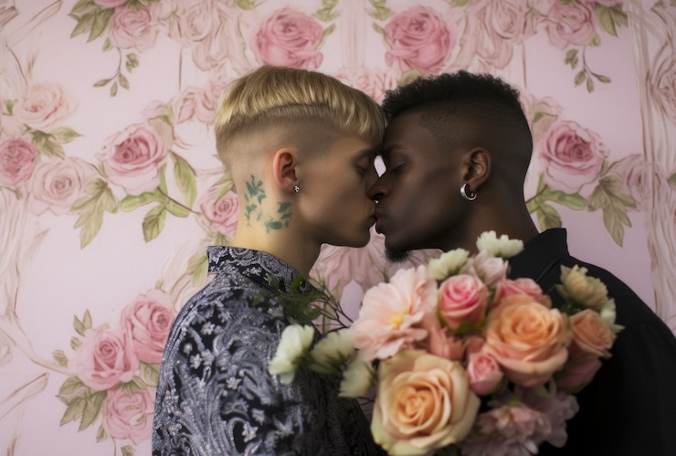 Retrato de una pareja gay enamorada que muestra afecto