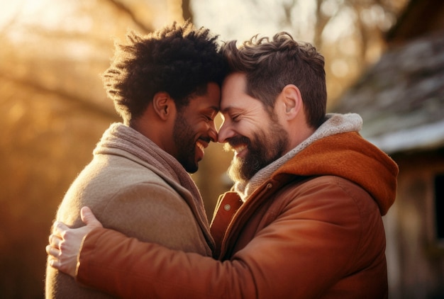 Retrato de una pareja gay enamorada que muestra afecto