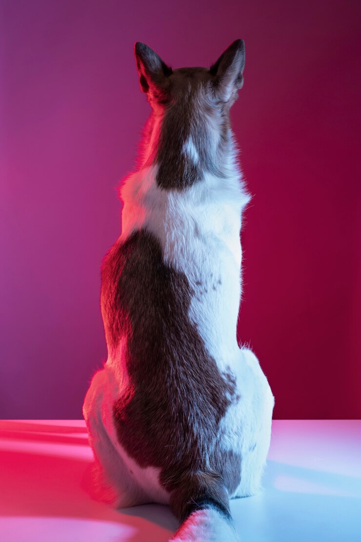 Foto gratuito retrato, de, pastor alemán, perro, en, gradiente, iluminación